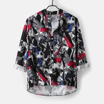 

KLV 2019 men shirt streetwear shirt Autumn Loose Fashion Casual Daily Printed Cotton And Linen Shirt Top Blouse free shipping D4