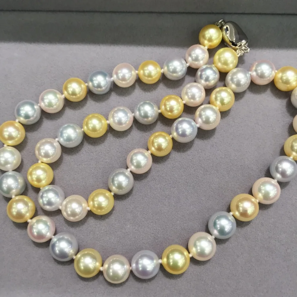 

8-8.5MM multi color natural sea water pearl choker necklace akoya pearl necklace white grey gold color mixed perfect round