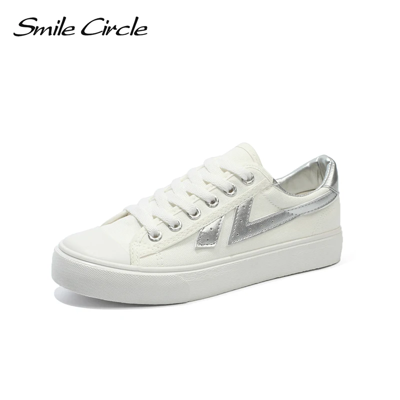 

Smile Circle 2018 Spring/Summer White Sneakers Women Ultra-soft Lace-up Casual Shoes Women Flat Canvas shoes Girl shoes A4598