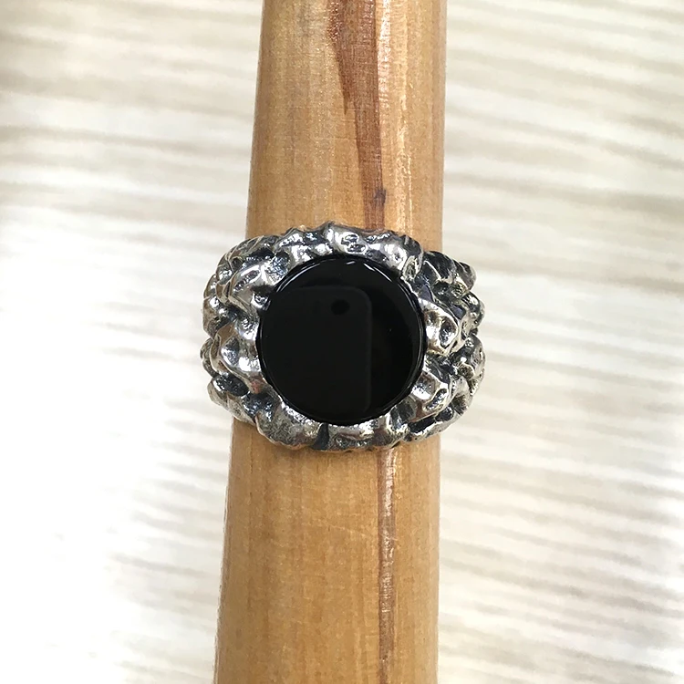 925 пробы Серебряное мужское кольцо с черным агатовым камнем, винтажное регулируемое кольцо для мужчин, хорошее ювелирное изделие