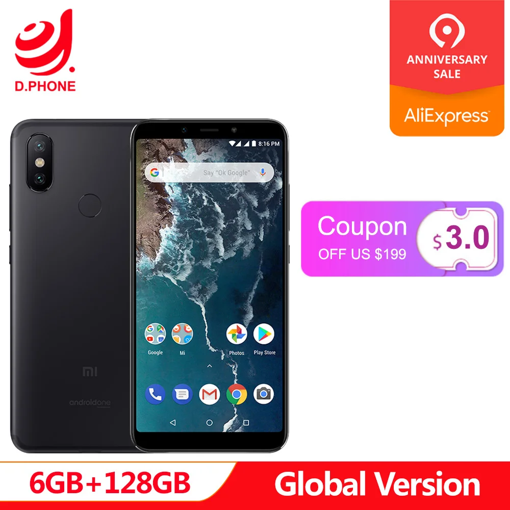 

In Stock Global Version Xiaomi Mi A2 6GB 128GB Android One 5.99'' Full Screen Snapdragon 660 20+12MP AI Dual Camera Cellphone