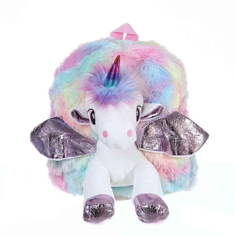  Cute Unicorn Student School Backpack Girl Cartoon Mini Fur Schoolbag Kidergarten Doll Plush Bag Toy - 33062006772