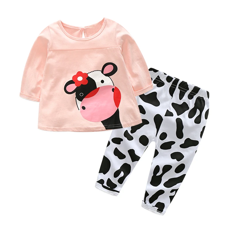 HOT spring autumn infant clothes set cow Long sleeve T shirt +pants 2pcsset casual baby girls clothing suit (9)