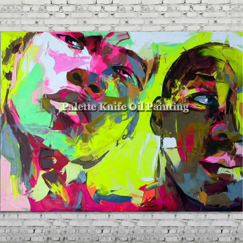 

Palette knife portrait Face Oil painting Character figure canva Hand painted Francoise Nielly wall Art picture for living room38