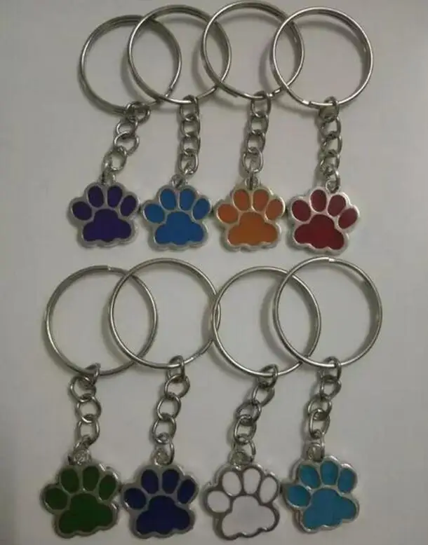 

50pcs Fashion 25mm Key Chains --10 Color Choice Drip Enamel Dog Cat Paw Print Charm Key Rings Decorative Key Rings Gifts