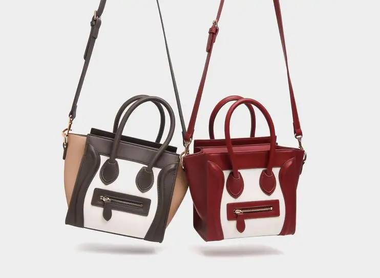 

Fashion Smile Face Women Panelled Shoulder Bags PU Leather Ladies Streetstyle Handbags New Stylish Female Flaps Elegance Bags