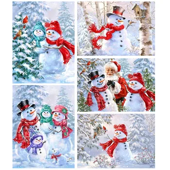 

HUACAN Diamond Mosaic Snowman DIY Diamond Painting Full Square Drill Cartoon Christmas Cards Santa Claus Picture Of Rhinestone