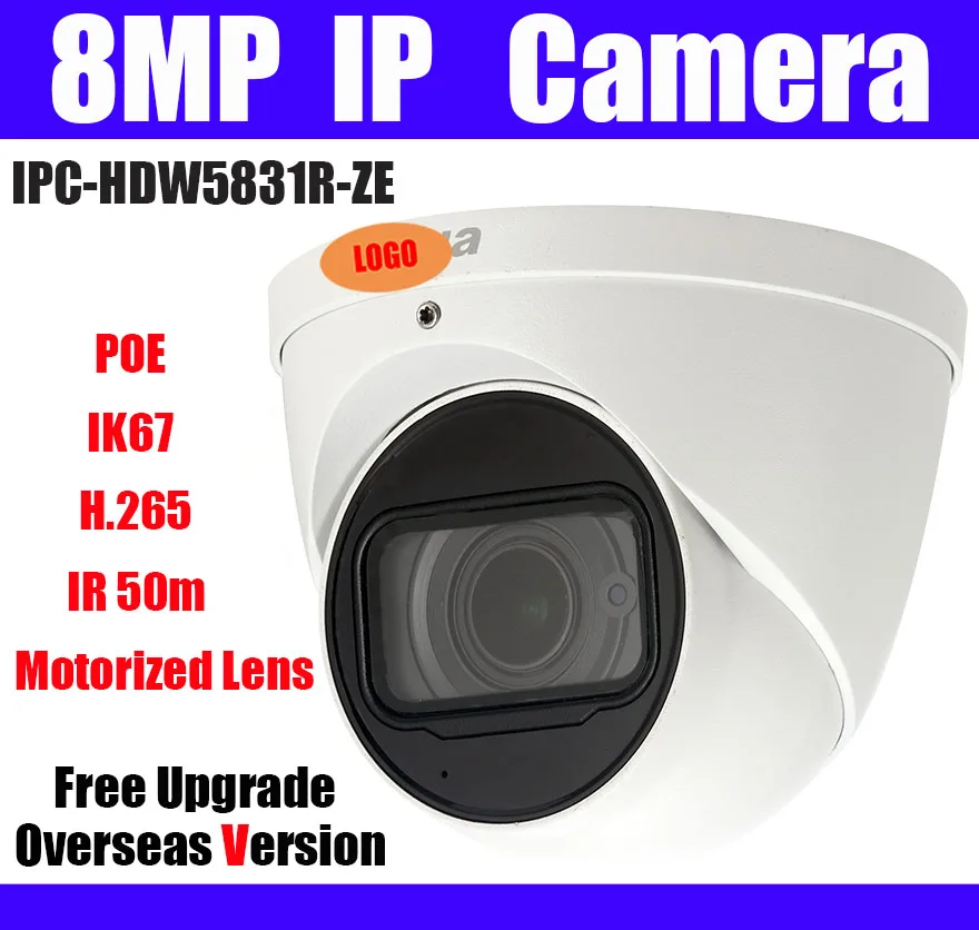 8MP купольная ip-камера IPC-HDW5831R-ZE POE H.265 IP67 IR 50 м подлинный 2,7-12 мм Моторизованный объектив внутренняя веб-камера сетевая камера с логотипом