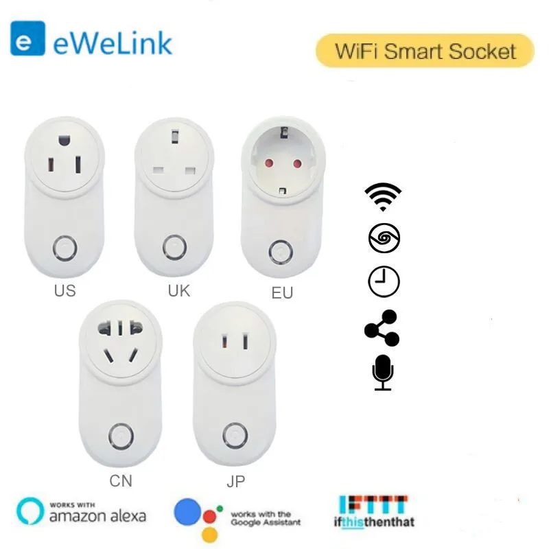 

eWelink Smart Plug Wifi Smart Socket 16A Power Monitor EU US UK CN JP Plug Outlet Works With Google Home Mini Alexa IFTTT