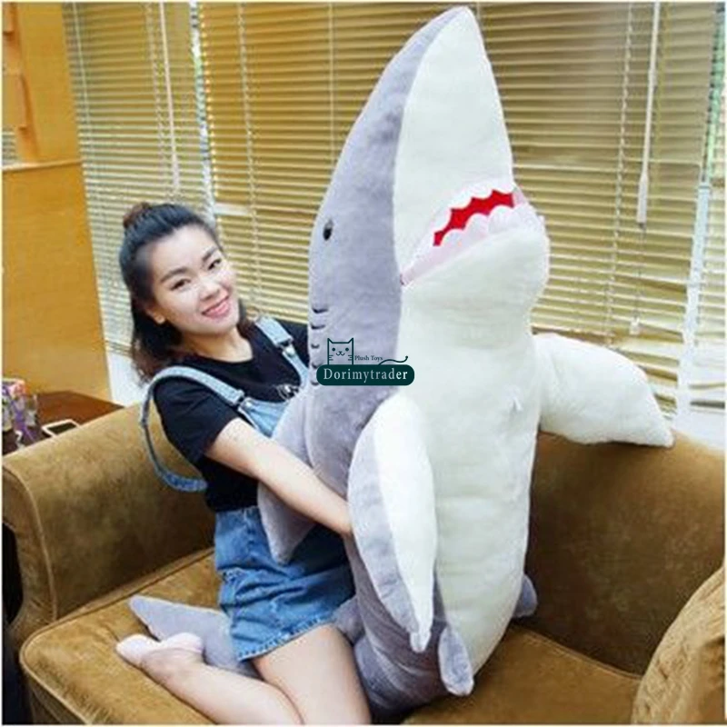 Dorimytrader Hot Large 63inches Emulational Animal Shark Plush Toy  160cm Jumbo Soft Stuffed Lifelike Sharks Kids and Adults Play Doll Sleeping Pillow DY61620(4)