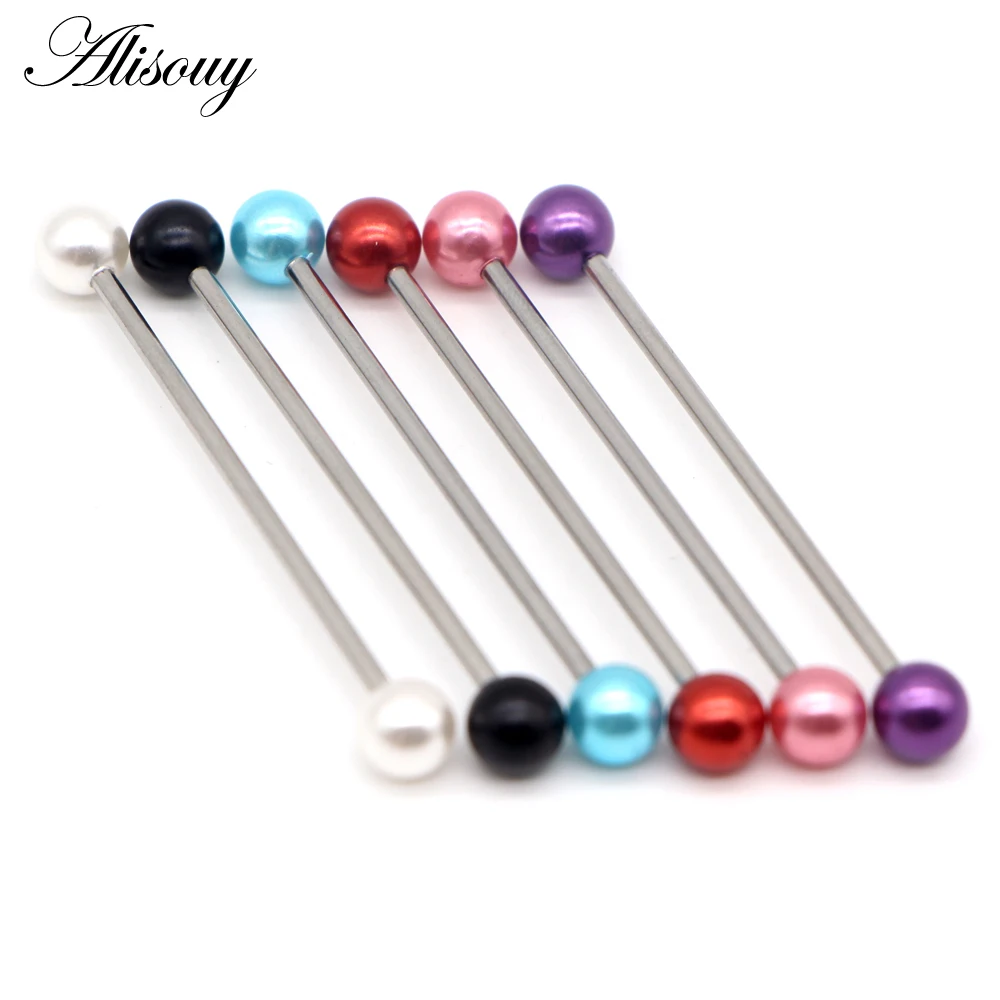 

Alisouy 1PC Stainless Steel Imitation Pearls Earring Industrial Piercings Barbell Ear Industrial Rings Body Jewelry Piercing