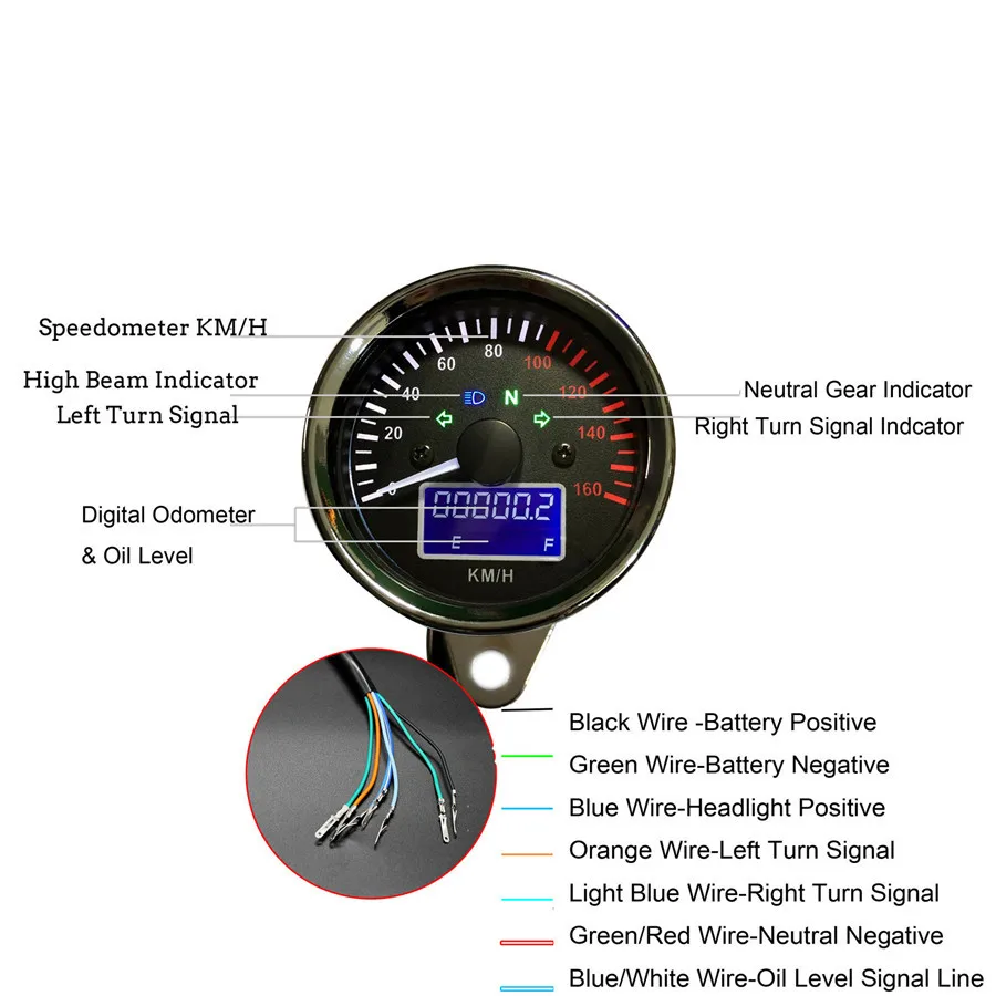 Universal KMH Bahan Bakar Sepeda Motor Odometer Speedometer Gauge 12 V Turn Signal Level Meter Digital Gigi Netral Indcator.