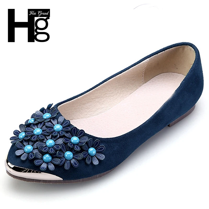 

HEE GRAND Flower Women's Ballet Flats 2018 New Fashion Pointed Toe Causal Flat Shoes Woman 4 Colors Plus Size 35-43 XWD6568