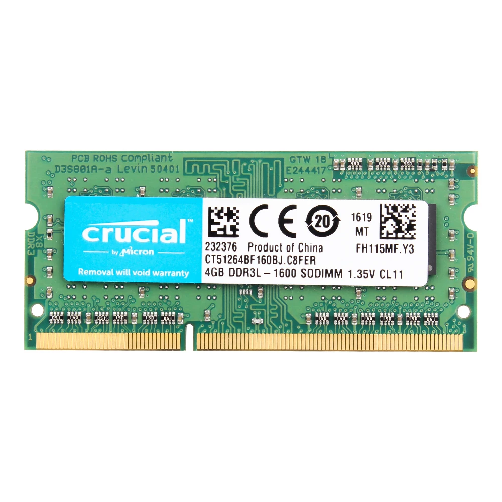 Память для ноутбука Crucial 8 ГБ = 2 шт* 4G PC3L 12800S DDR3L 1600HMZ 4 Гб ОЗУ для ноутбука 1,35 в