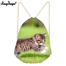 Мешочек с кулиской для женщин логотип для обувь девочек подростков шнурок рюкзак 3D кошка печати Bagback Off White сумка