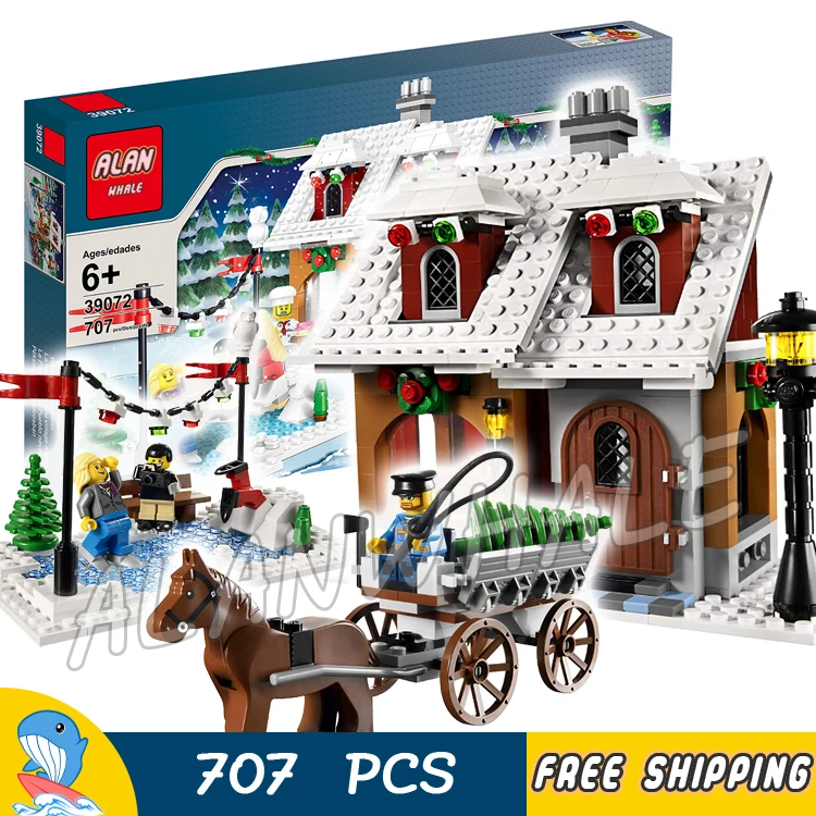 

707pcs Creator Holiday Christmas Bakery Snow-covered Town Light-up Model Building Blocks Toys Bricks Compatible With Lago