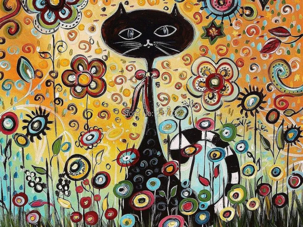  Kucing  lukisan minyak di atas kanvas Berwarna warni 