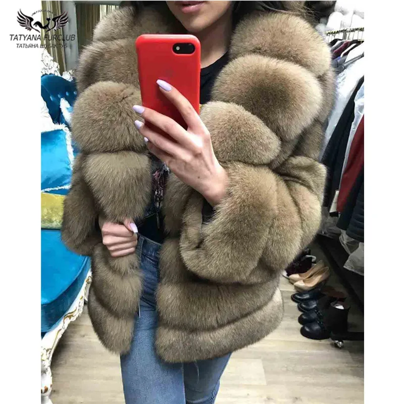 

Tatyana furclub 2018 Real Fox Fur Coat Women Fur Jacket Winter Real Fox Fur Collar Warm Top Short Casual Outerwear Solid Fashion