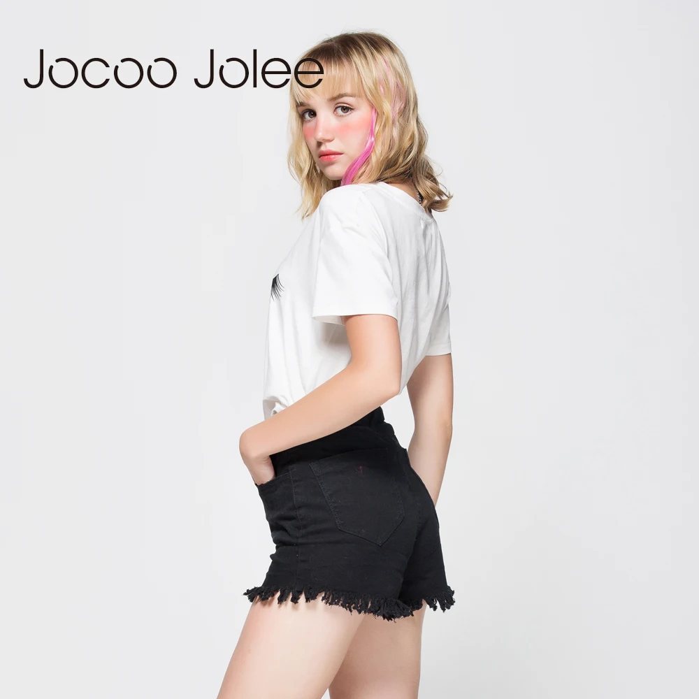 Jocoo Jolee Модные женские джинсовые летние шорты с высокой талией сексуальные черные