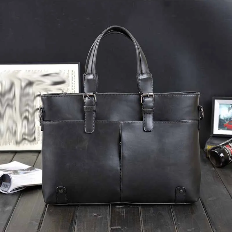 

Men's business PU leather handbag briefcase famous brand sacoche homme messenger bags laptop tote bag