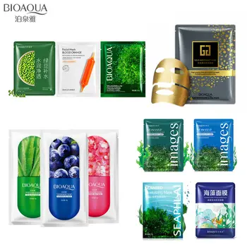 

10Pcs BIOAQUA 24K gold face mask seawees bean Blood orange aloe blueberry bean facail mask Moisturizing Oil-control skin care