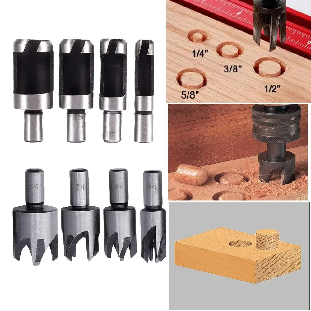

8PCS Carbon Steel Wood Working Plug Cutter Cutting Power Tool Tenon Drill Bit Set Woodworking Cork