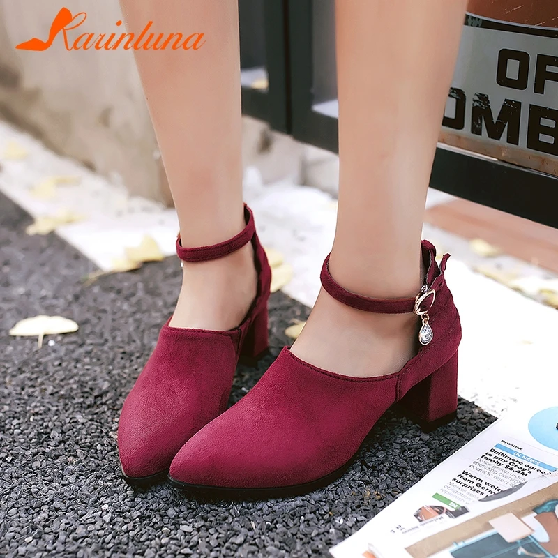 

KARINLUNA 2019 Spring New Plus Size 31-48 Elegant Ankle Strap Pumps Women Mature Black 6 Cm Office Lady High Heels Shoes Woman