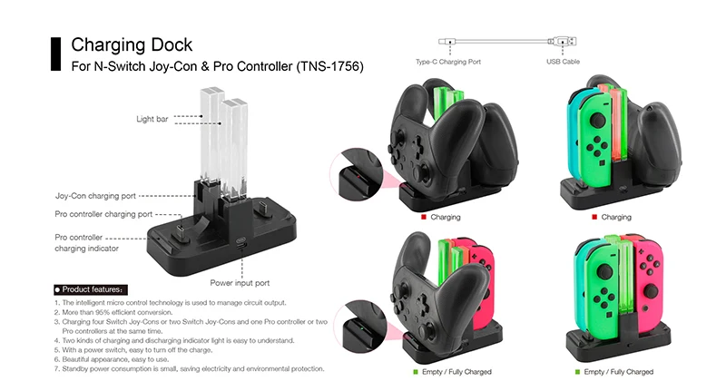 Переключатель красочная Зарядная база подставка станция для nintendo переключатель Joy-Con ручка и Pro контроллер зарядное устройство для геймпада