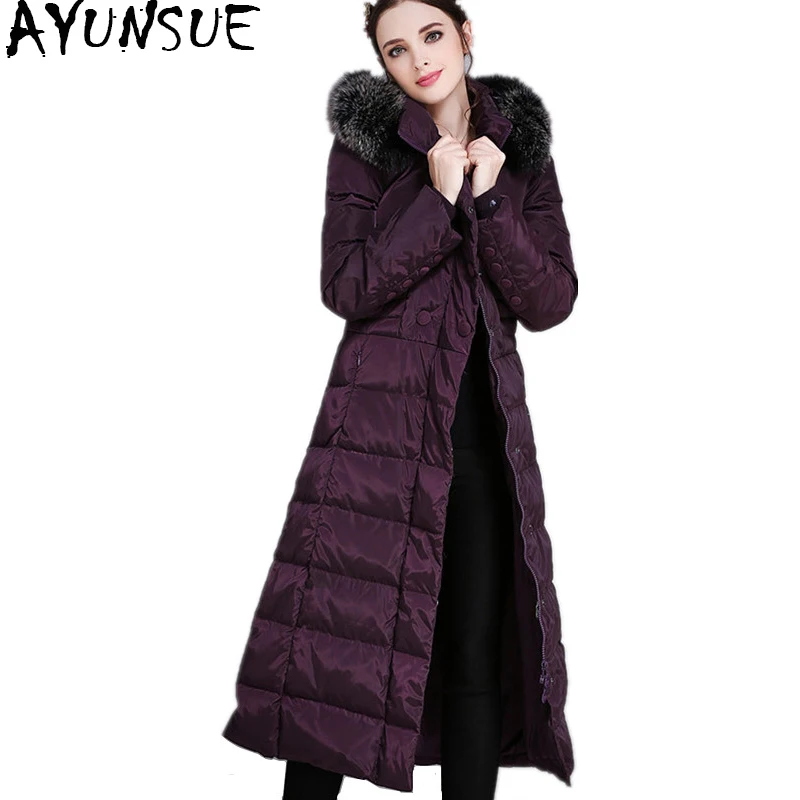 AYUNSUE 2018 Ladies Winter Warm Coat X-Long Women Down Jacket Fox Fur Collar Parkas Thicken Female Clothes Plus Size 5XL WYQ739