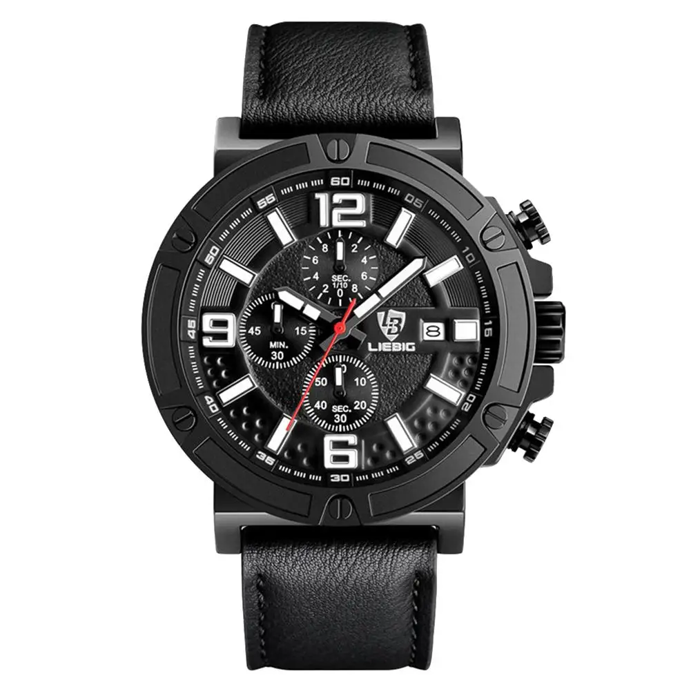 

Sanwood Men Calendar Chronograph Sub-dial Genuine Leather Band Quartz Wrist Watch