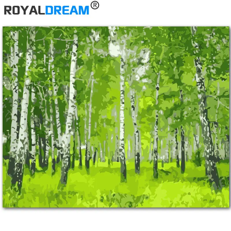 ROYALDREAM зеленые деревья DIY Краска по номерам Акриловая ручная краска масляная на