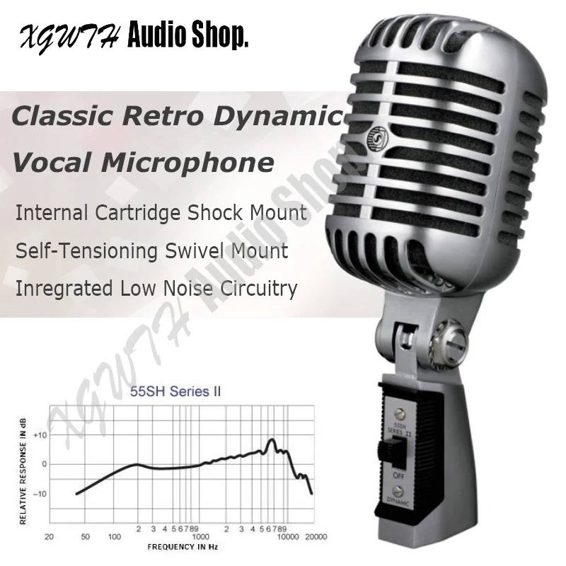 55SH Dynamic Vocal Retro Wired Audio Handheld Microphone Stand Desktop Mic Holder Tripod For 55 SH KTV Karaoke Recording | Электроника
