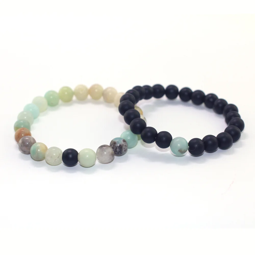 

Retro Simple Women Natural Beaded Bracelet Natural Amazon Stone Scrub Combination Couple Elastic Strech Bracelet Lucky Jewelry