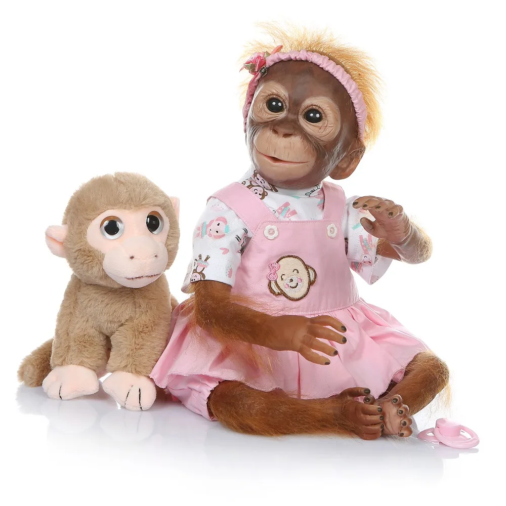 NPK 21 дюймов 52 см ручная работа детальная краска Reborn Baby Monkey Мягкая силиконовая виниловая Гибкая кукла для новорожденных Коллекционная Художественная кукла - Цвет: Розовый