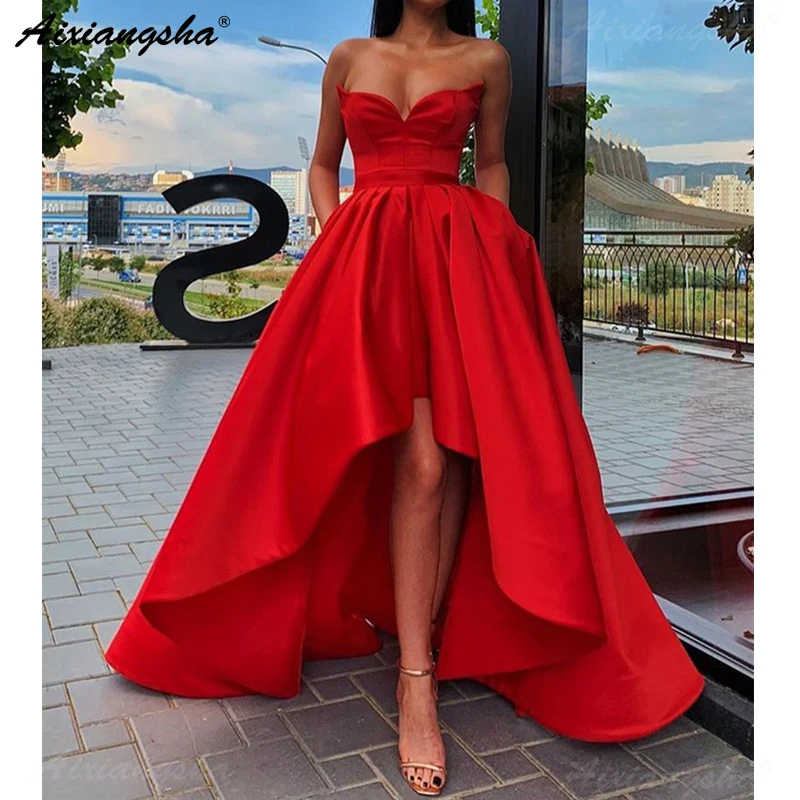 plus size red high low dress
