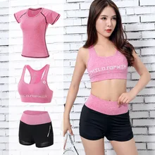 Для женщин спортивный костюм тренажерный зал Фитнес шорты для йоги+ рубашка+ бюстгальтер для занятия йогой прочные кроссовки для бега, йоги облегающие леггинсы с принтом спортивный костюм для женщин