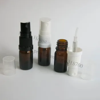 

500 x 5ml Amber Glass Bottle With Fine Mist Sprayer, Mini Boston Round Glass Essential Oil Bottle With Sprayer