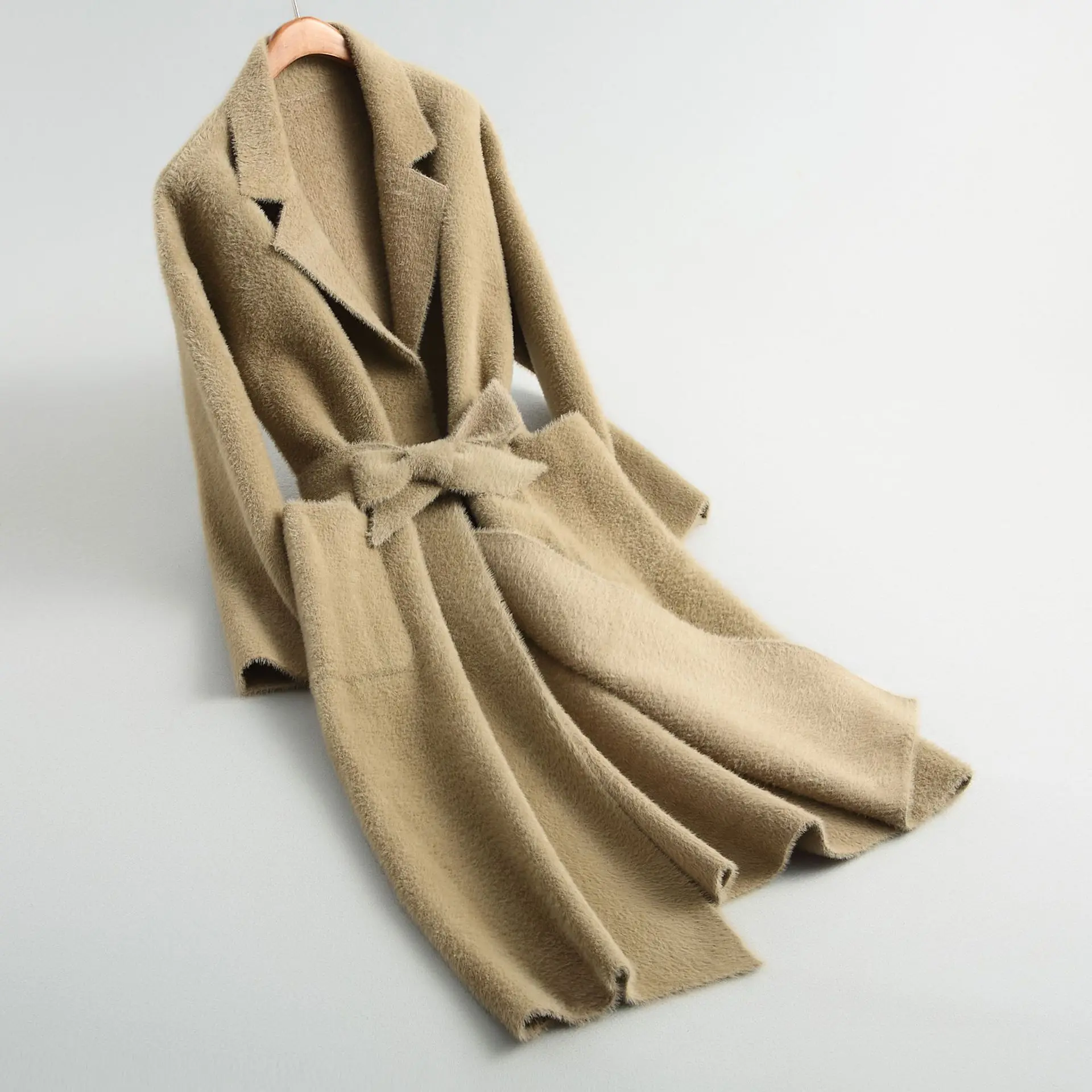 Зимнее женское пальто с поясом, длинное женское вязаное пальто из искусственного шерсти, кашемировое пальто из альпаки, женское длинное пальто, верхняя одежда - Цвет: picture3