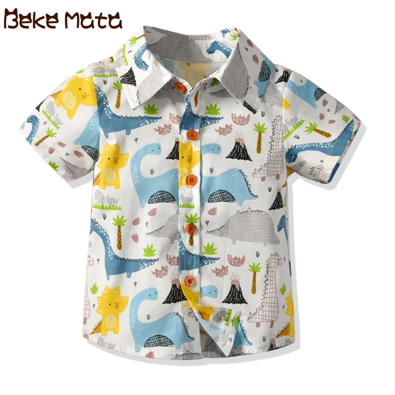 

Baby Boys Shirts Short Sleeve Summer 2019 Cartoon Shirt For Boy Dinosaur Print Children Shirt Toddler Boy Child Clothes 1-6 Year