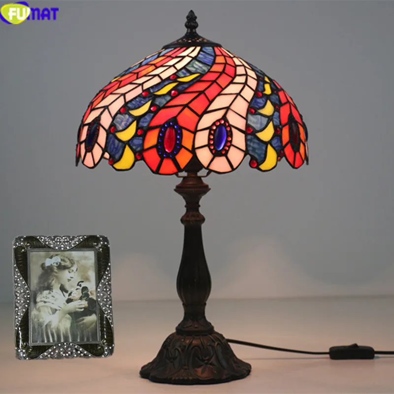 FUMAT Tiffanylamp настольные лампы Pteris Staiend стеклянная лампа с затенением для спальни