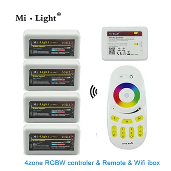 

Milight Remote+WiFi +4x RGBW LED Controller group control 2.4G 4-Zone Wireless RF Touch For 5050 3528 RGBW Led Strip Light