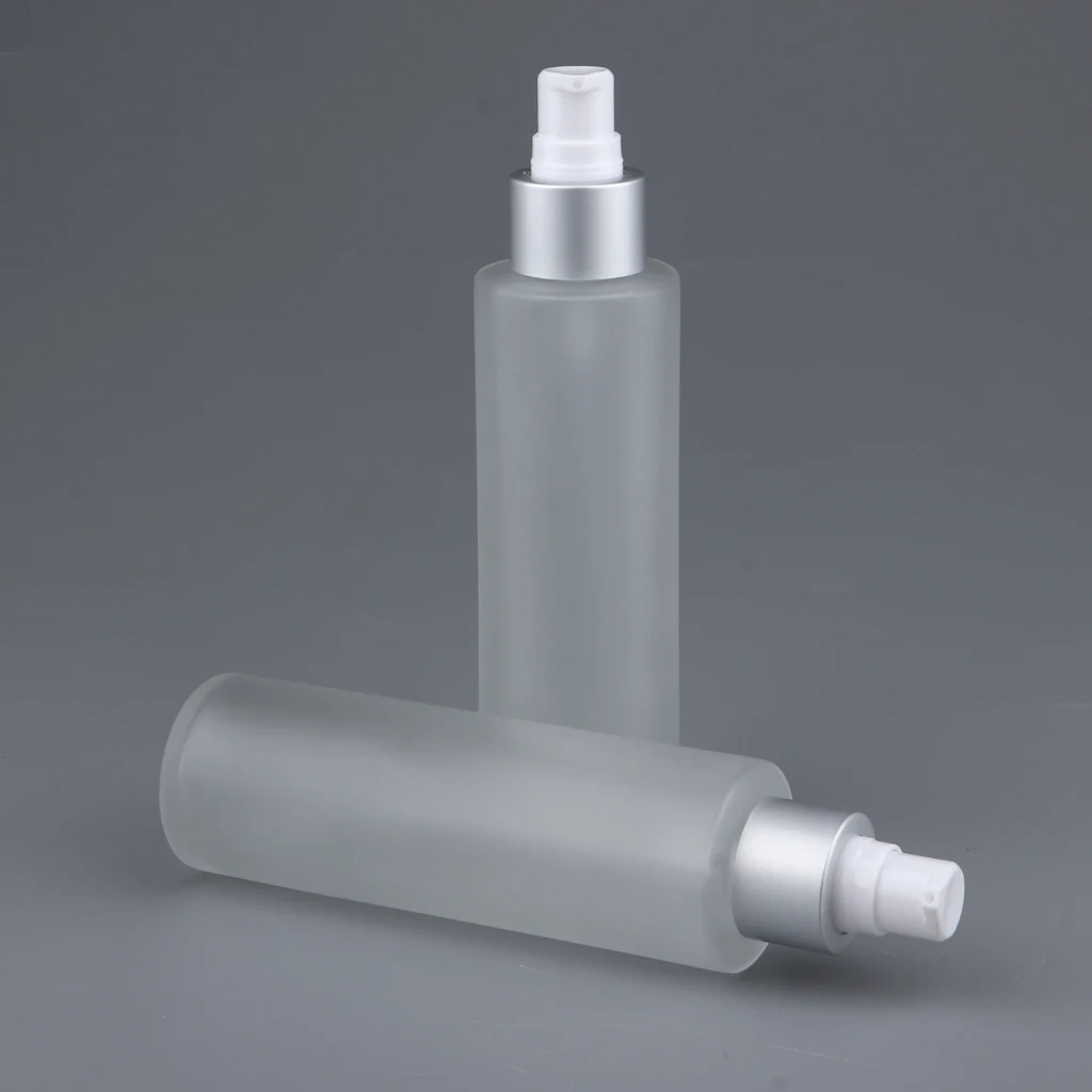 2Pcs Empty Refillable Container Pump Dispenser Lotion Serum Bottles - Frosted Transparent 120ml