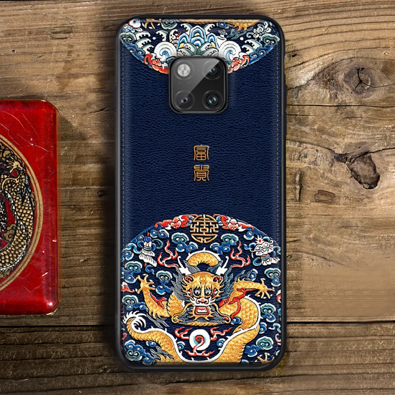 

IIOZO Luxury Soft Leather Case For Huawei Mate 20 Pro Mate10 Mate20 X Phone Cases Traditional Auspicious Protective Cover Shell