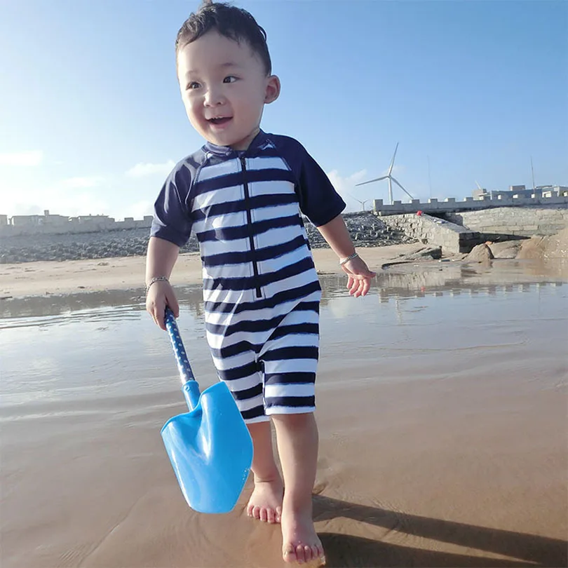 9 Months 7 Years Baby Boys Swimwear Navy Striped Swimsuit Kids Rash