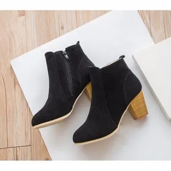 

EISWELT Autumn and Winter Short Cylinder Boots with High Heels Boots Shoes Martin Boots Women Ankle Boots with Thick Scrub