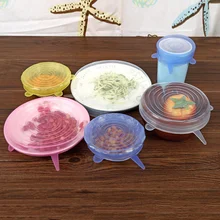 6pcs/set New Silicone Stretchable Lids Universal Food-sealing Gadget Bowl Pot Lids Silicone Dishware Covers Kitchen accessories