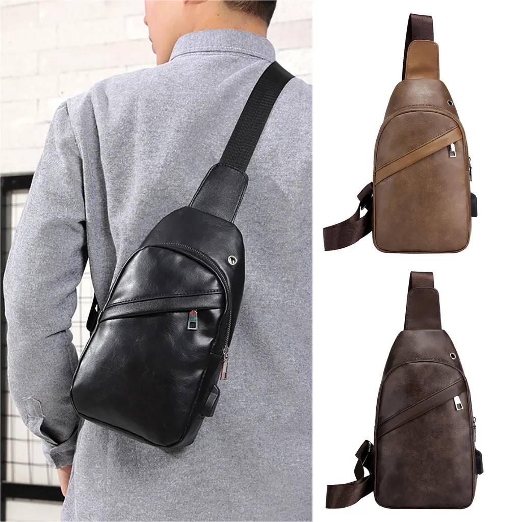 

Vintage PU Leather Men Chest Backbag Fashion Male Messenger Bags Back Pack Crossbody Bags Small Sling Single Shoulder Bag