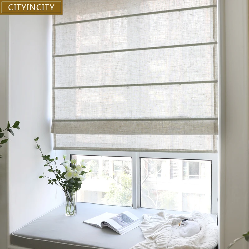 

CITYINCITY Solid roman blind Faux linen curtain For living room japan style roman blinds roller for Kitchen window Customized
