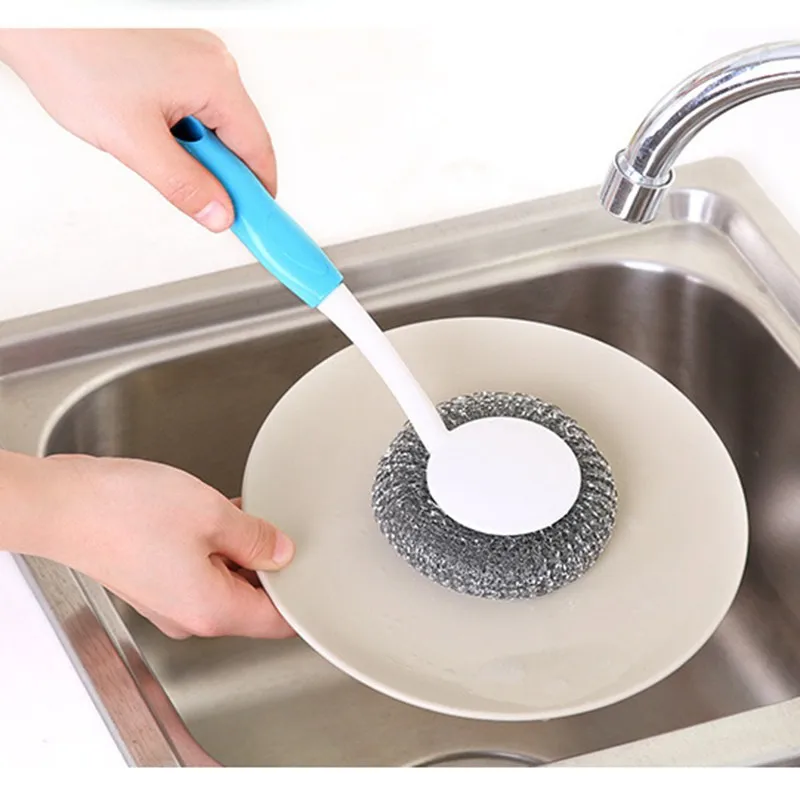 New Kitchen Dishes Tools Cleaning Brush Creative Long Handle Steel Ball
