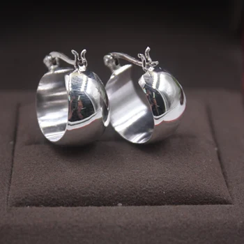 

Real Sterling S925 Silver Dangle Earrings Smooth Circle For Women Ladies Girl 18*15mm Earrings Drop
